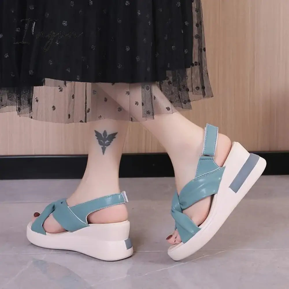 Ingvn - Women's platform wedge Plus size Sandals, soft leather heels, New Summer