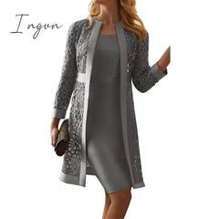 Ingvn - New Elegant Casual Mature women Fashion Spring Autumn Slim Dress Solid Dresses Women Long Sleeve Women Commuter get-together S-5Xl
