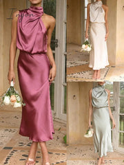 Ingvn - Women Long Dress 2023 Fashion Solid Summer Sleeveless Long dresses for female Elegent lady Party Evening Slim Dresses