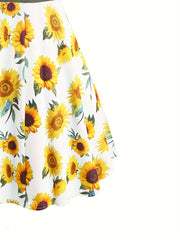 Charming Sunflower Print Patchwork Tank Dress - Vintage Button Crisscross Front - Effortlessly Stylish Sleeveless Womens Casual Wear