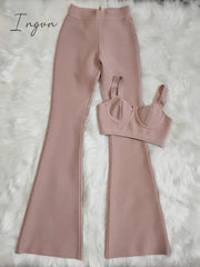 Ingvn - Set 2 Pieces Strap Sleeveless Bustiers And Long Bell-Bottoms Trousers Sexy Celebrity Party Sheath Vestidos  Dobanmbd