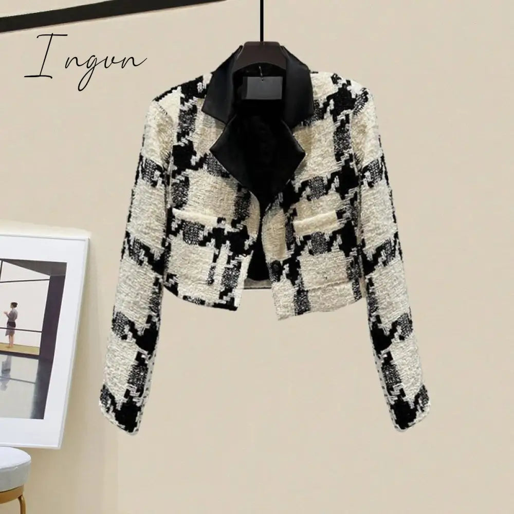 Ingvn - Spring and Autumn Set Women's 2023 New Korean Edition High End Plaid Suit Top Slim and Versatile Half Skirt Two Piece Set