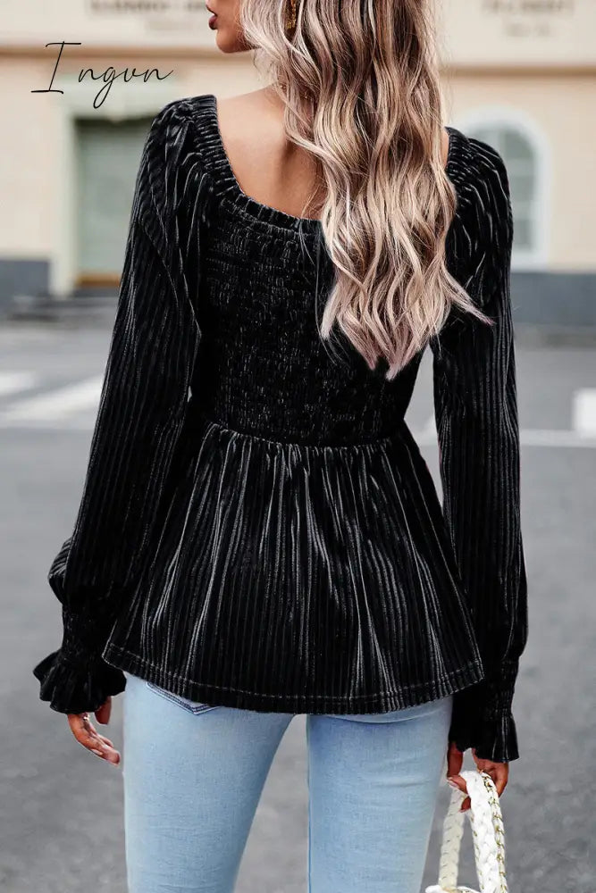Ingvn - Elegant Solid Fold Square Collar Tops