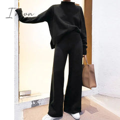 Ingvn - Yedinas Two Piece Set Top And Pants Winter Korean Womens Tracksuit Set Knitted Casual 2 Piece Sets Clothes Womens Outfits