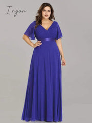Ingvn - Summer Outfits New Women Plus Size Evening Dresses Long Elegant A Line V Neck Ruffles Chiffon Formal Wedding Party Dress Robe De Soiree