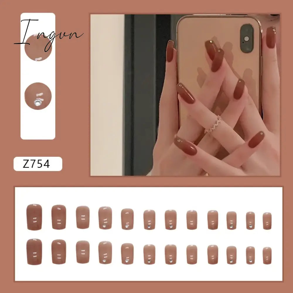 24pcs/Box Gradient Nail Art Patches False Nails Short Square Nail Blue Starry Glitter Teardrop Diamond Fake Nail Tips