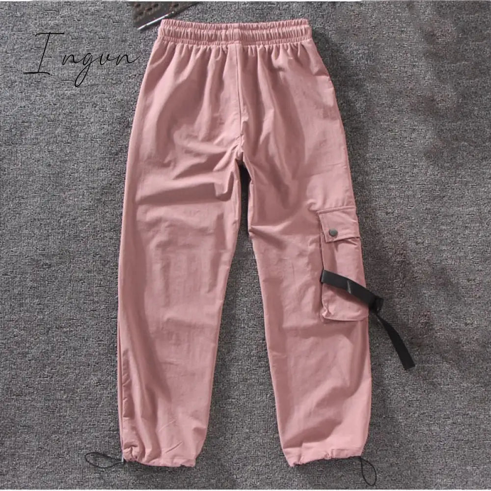 Ingvn - Women Fashion Spring  Autumn Streetwear embroidery Cargo Pants Women Harajuku BF Loose Big Pocket Hearm Pants High Waist Loose Female Trousers