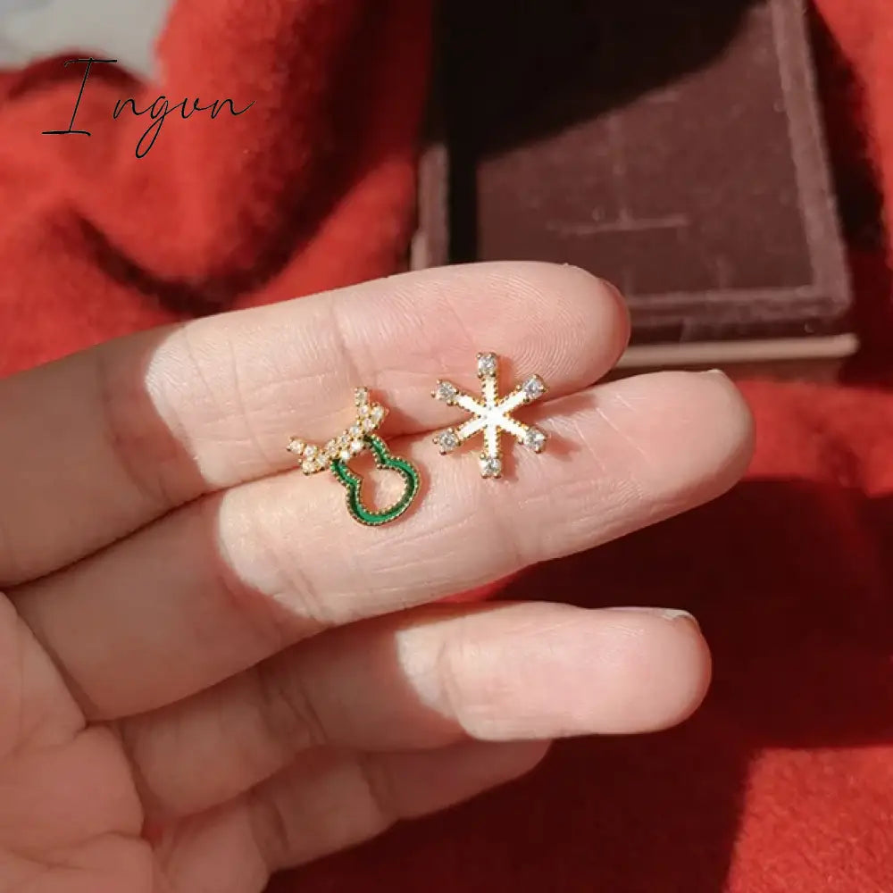 Colourful Zircon Christmas Tree Earrings For Women Sparkling Crystal Snowflake Elk Earring Girls New Year Holiday Jewelry Gifts