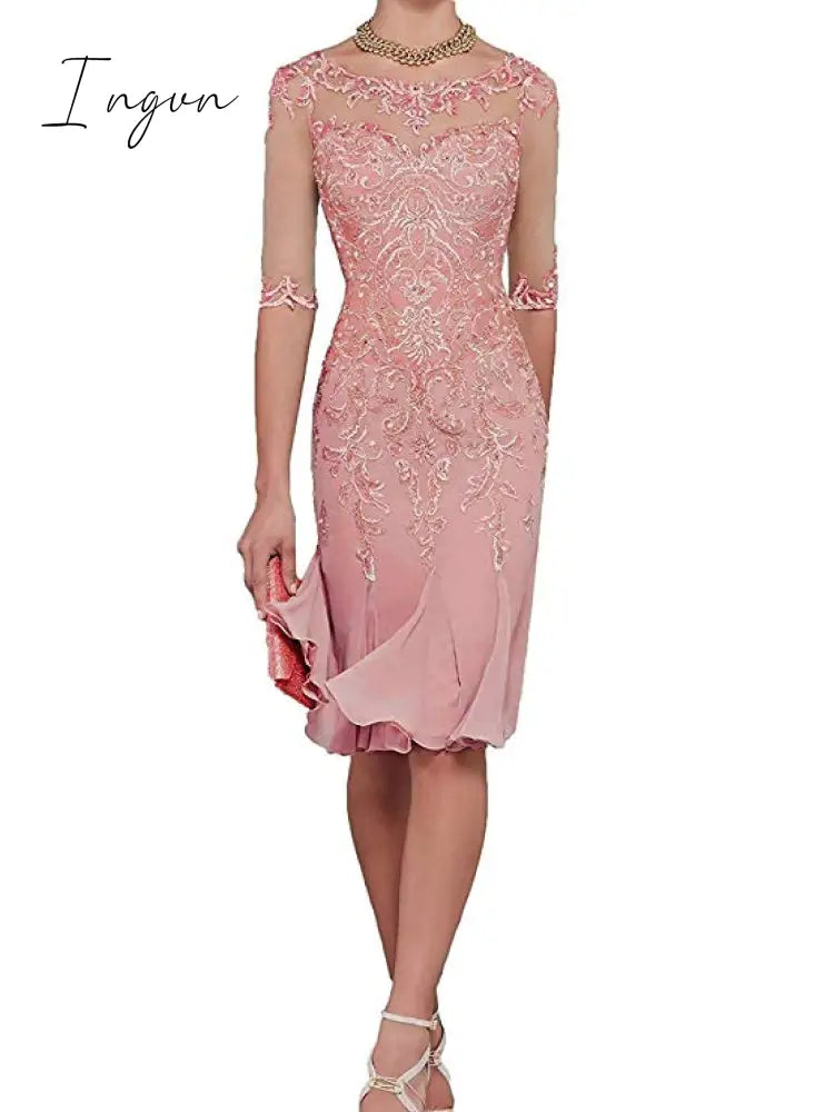 Ingvn - Half Sleeves Chiffon Mother of The Bride Dresses knee Length Mother Formal Dress Party Dinner Prom Dress Bride