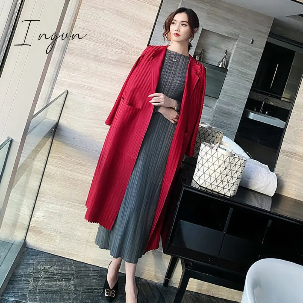 Ingvn - Trends Spring Winter Miyake Pleated Women Comfortable Dress Long Sleeve High Quality Korean Style Casual Aesthetic Clothes