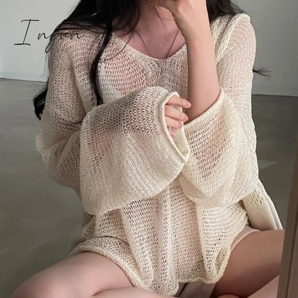 Ingvn - Lazy Style Full Sleeves Jumpers Tops Hollow Out Sexy Women Fashion Casual Streetwear Chic Femme Sweaters Pullovers
