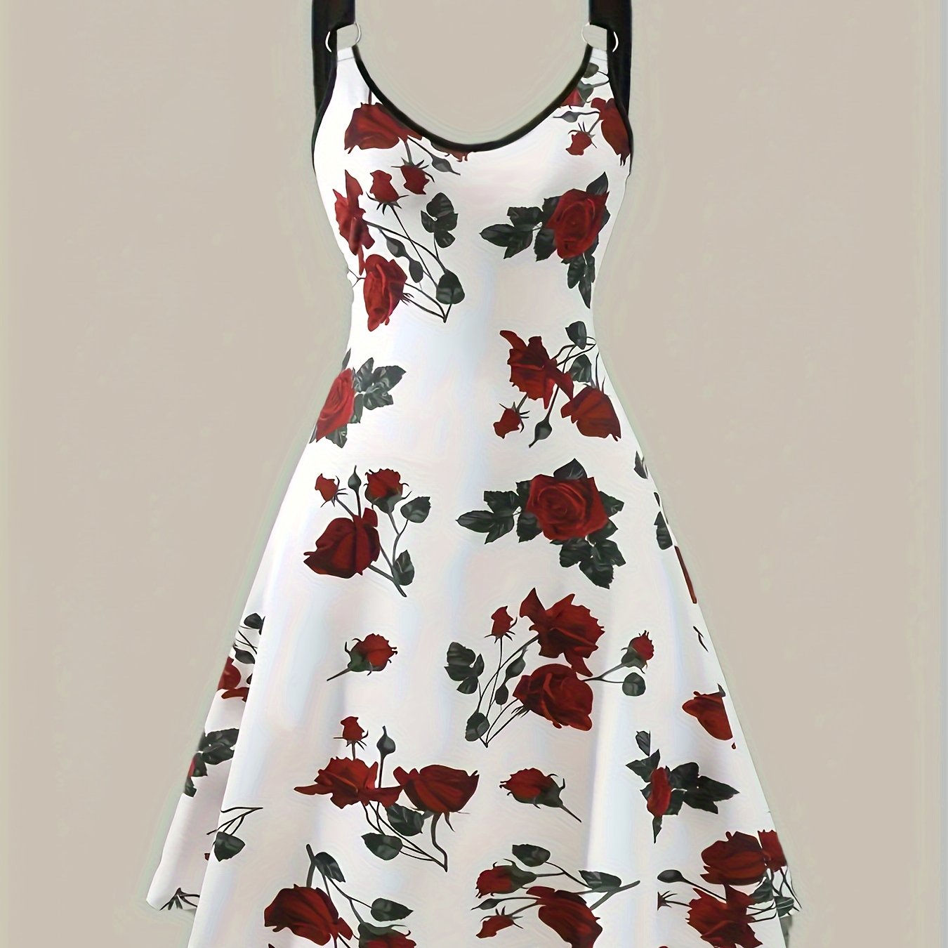 Plus Size Bohemian Floral Print Dress - Stylish V Neck Sleeveless Suspender Style - Comfortable Summer Clothing for Fashion-Forward Women