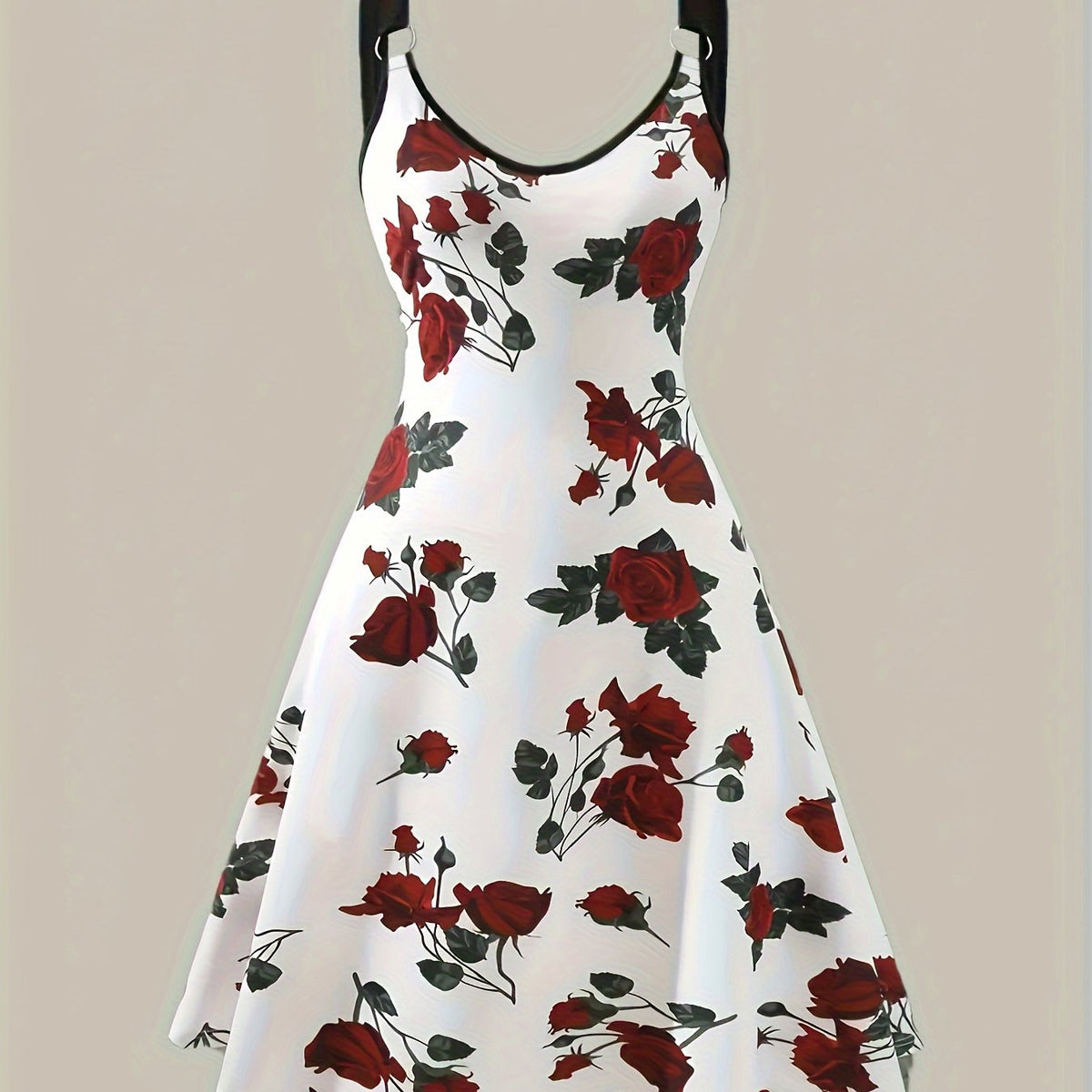 Plus Size Bohemian Floral Print Dress - Stylish V Neck Sleeveless Suspender Style - Comfortable Summer Clothing for Fashion-Forward Women