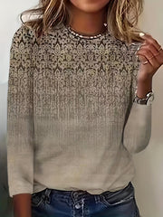 Womens Graphic Print T-Shirt - Stylish Crew Neck, Long Sleeve Comfort - Perfect for Spring & Fall Wardrobe - Trendy Casual Wear