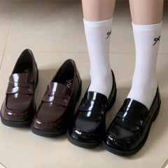 Uniform Shoes JK Japanese Small Leather Shoes School for Round-toed Loafers Students Low Heel Thick Heel British Academy Style