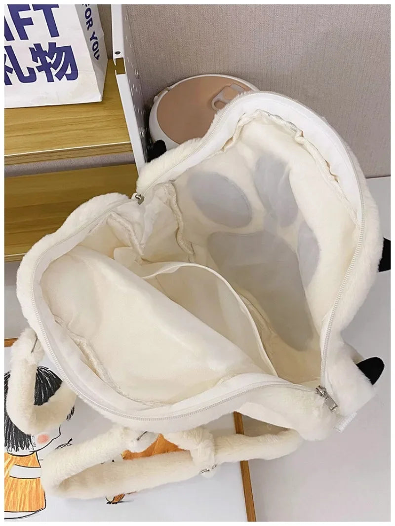Ingvn  Cute Cat Paw Plush Backpack with Adjustable Straps Kawaii Bag with Zipper JK Girls Bag Cartoon Backpack for Women Girls