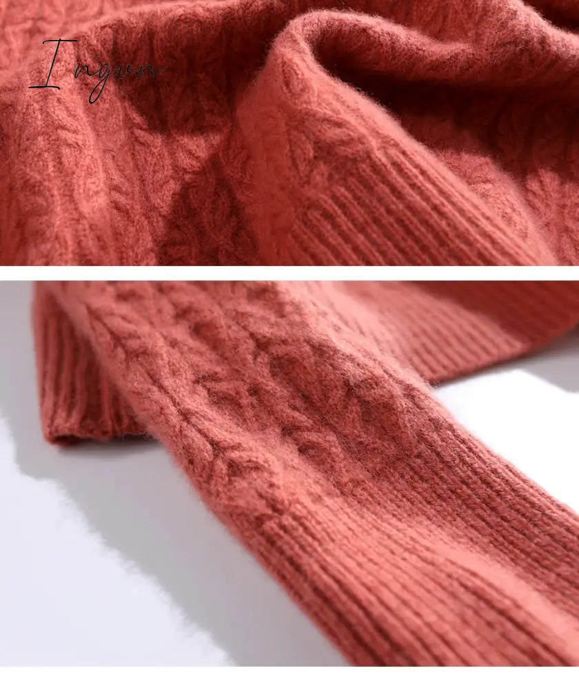 Ingvn - 100% Merino Wool Cashmere Sweater Women Winter Warm O-Neck Long Sleeve Ladies Pullover knitted Autumn Jumper Vintage Sweater