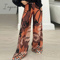 Ingvn - Women 2023 Casual Beach Long Pants New Printed Fashion Wide Leg Pants Lady Leisure Home Relaxed Flower Loose High Waist Trousers