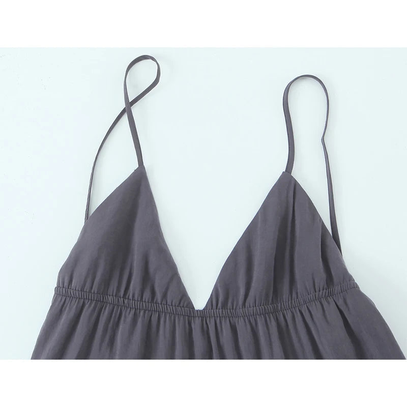 Sexy Backless Flowy Midi Slip Dress Women High Waist V Neck A-line Holiday Summer Dresses Casual Beach Vestidos