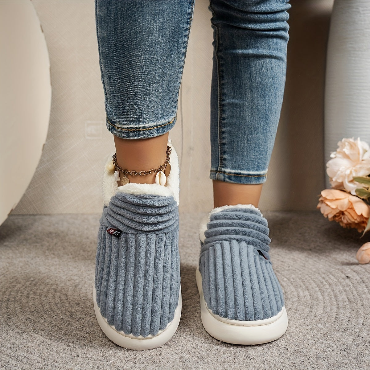 Super Soft Thermal Winter Slippers, Cozy & Warm Plush Floor Slippers, Slip On Flatform House Shoes