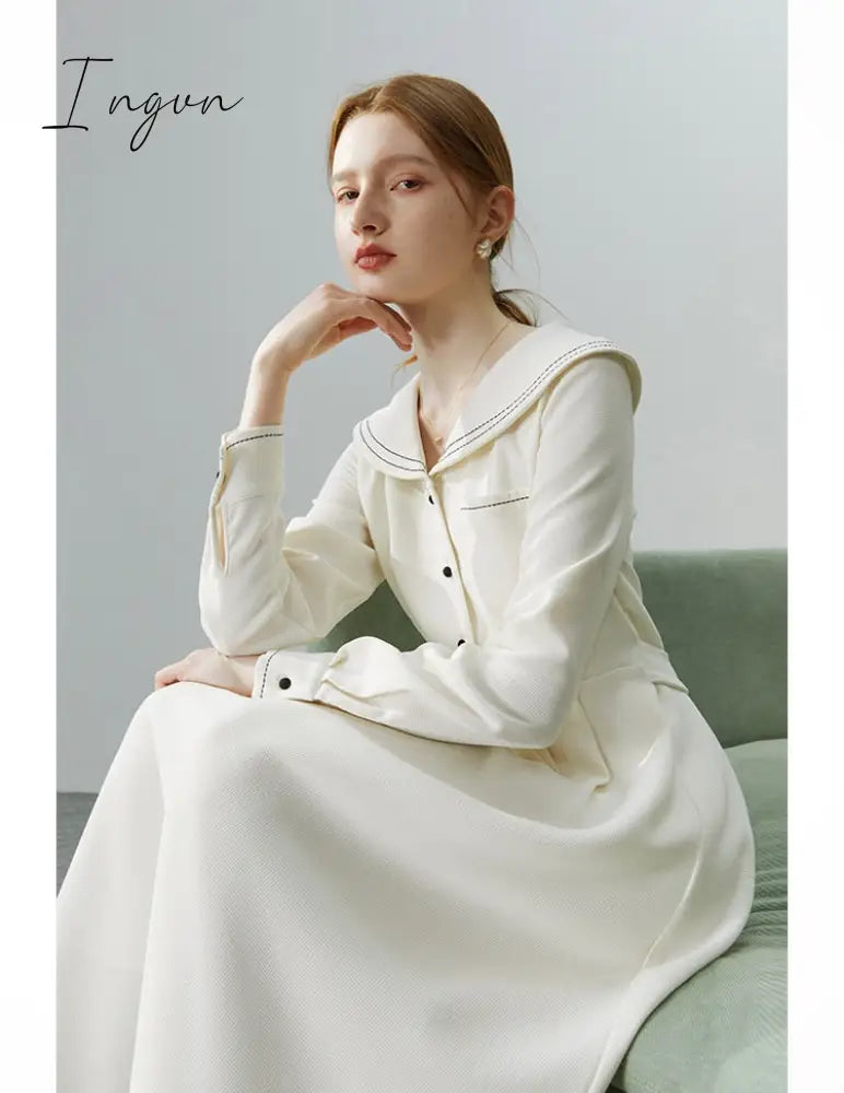 Ingvn - Elegant Women Dress Vintage Long Sleeve Black Y2K New Korean Fashion Casual Office Ladies High Quality Autumn Midi Female Dress