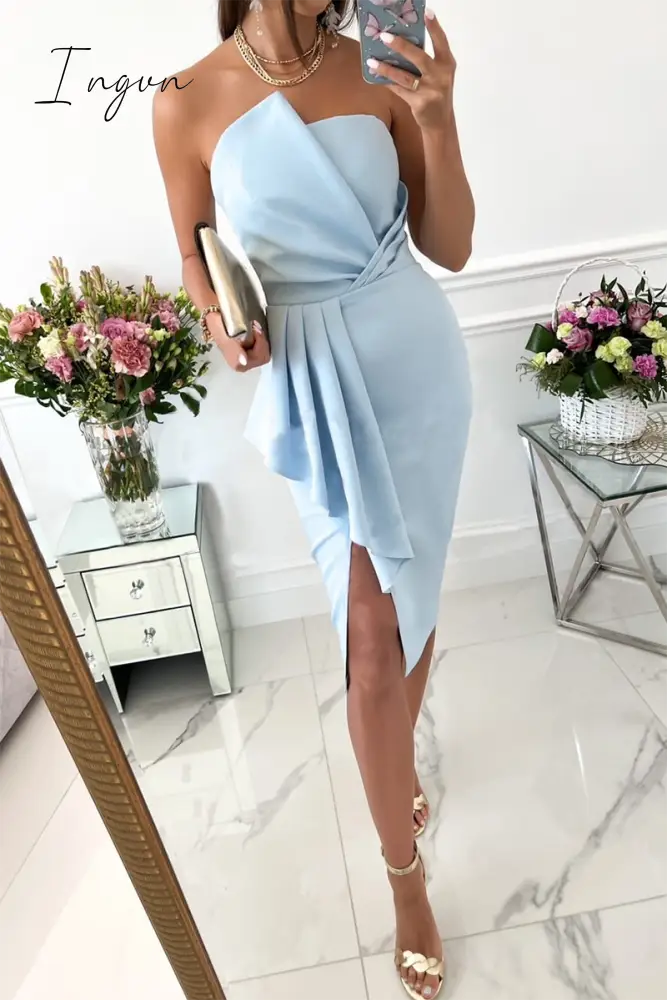 Ingvn - Fashion Solid Flounce Strapless Irregular Dress Dresses(4 Colors)