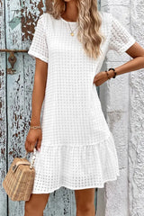Ingvn - Casual Simplicity Solid Hollowed Out O Neck A Line Short Sleeve Dress