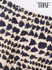 Women Fashion With Beaded Print Wrap Mini Skirt Vintage High Waist Back Zipper Female Skirts Mujer