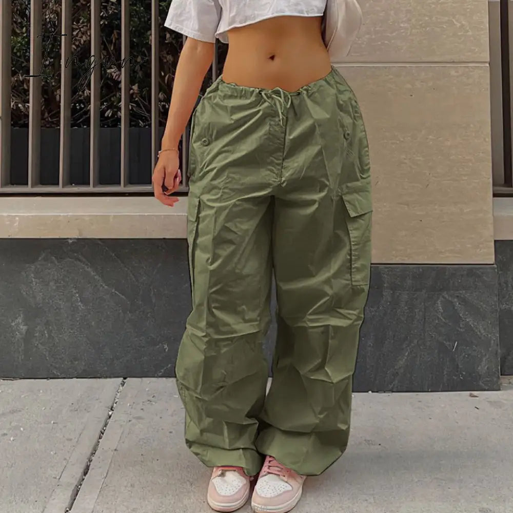 Ingvn - Y2K Clothing Oversized Plus Size Low Waist Parachute Loose Baggy Sweatpants Trousers Women Jogger Cargo Pants Streetwear Outfits