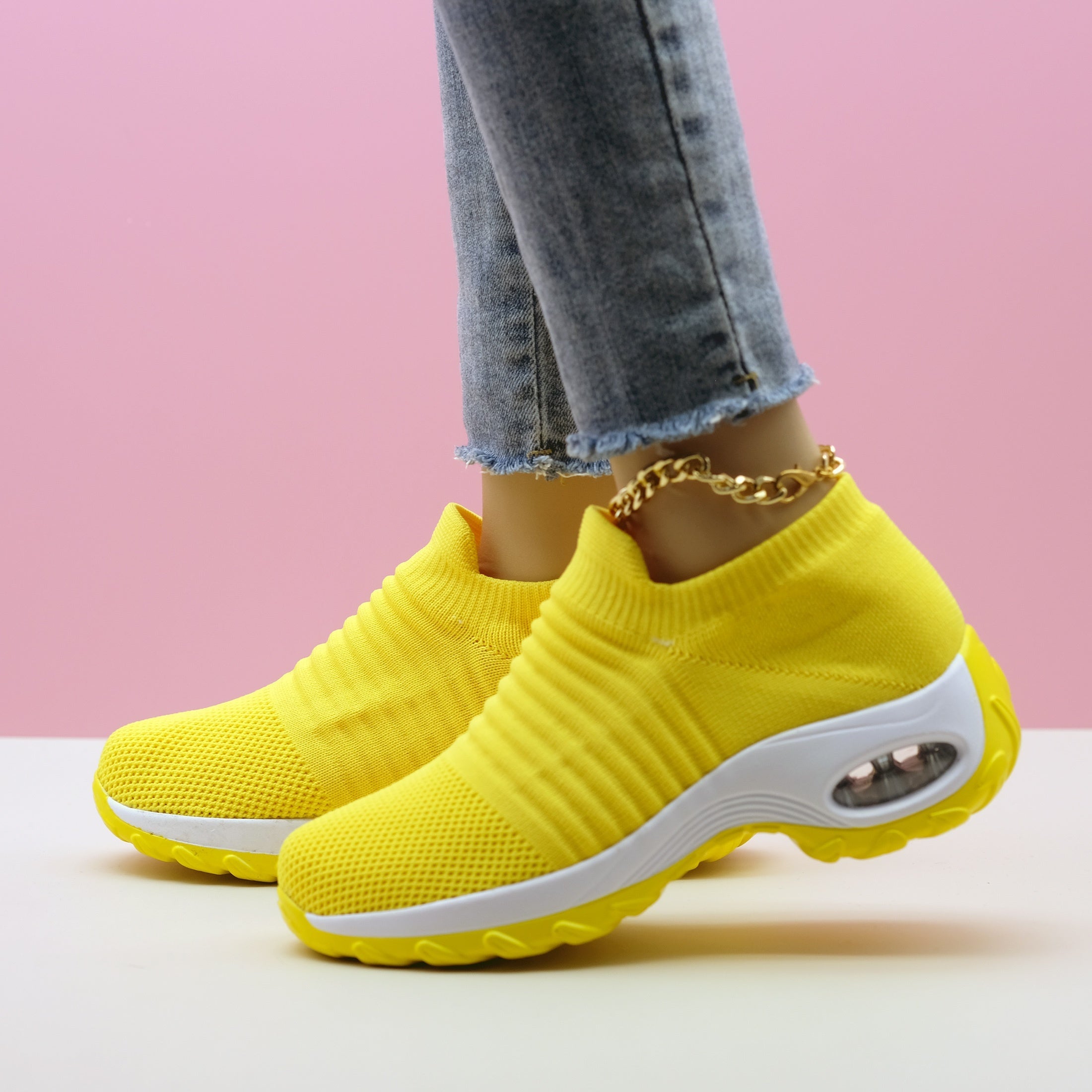 Women's Breathable Knit Sneakers, Comfortable Low Top Slip On Shoes, Women's Air Cushion Shoes plus size