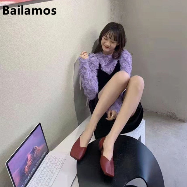 Bailehou 2026 New Flat Shoes Women Square Toe Ballerina Slip on Loafers Flat Heel Ladies Shallow Mouth Casual Shoes Zapatos Muje