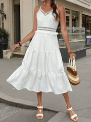 Tiered Midi Dress with Lace Trim Details