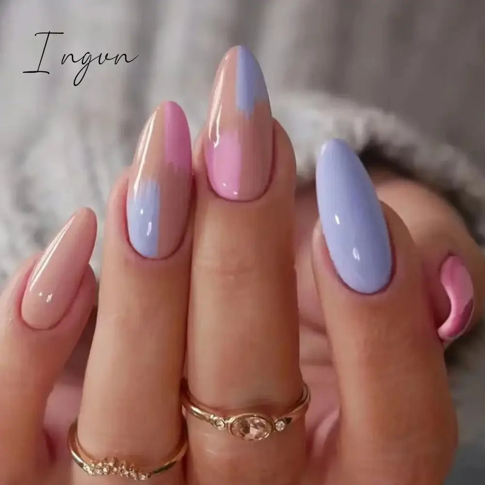 24Pcs Cute Oval False Nails Reusable And Adhesives Aesthetic False Almond Nails Complete Nail Kit Acrylic Press On Set For Gel