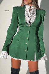 Elegant Blazer Dress Autumn Women Single Breasted Patchwork 2 Piece Set A Line Party Ol Shirt Dress