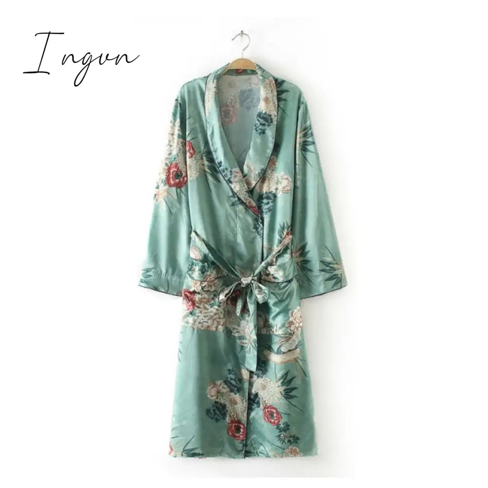 Ingvn - Chiffon Loose Shawl Kimono Long Blouse For Women Full Sleeve Floral Boho Shirts Top Ladies Girls Flower Cardigans Blusa Clothing