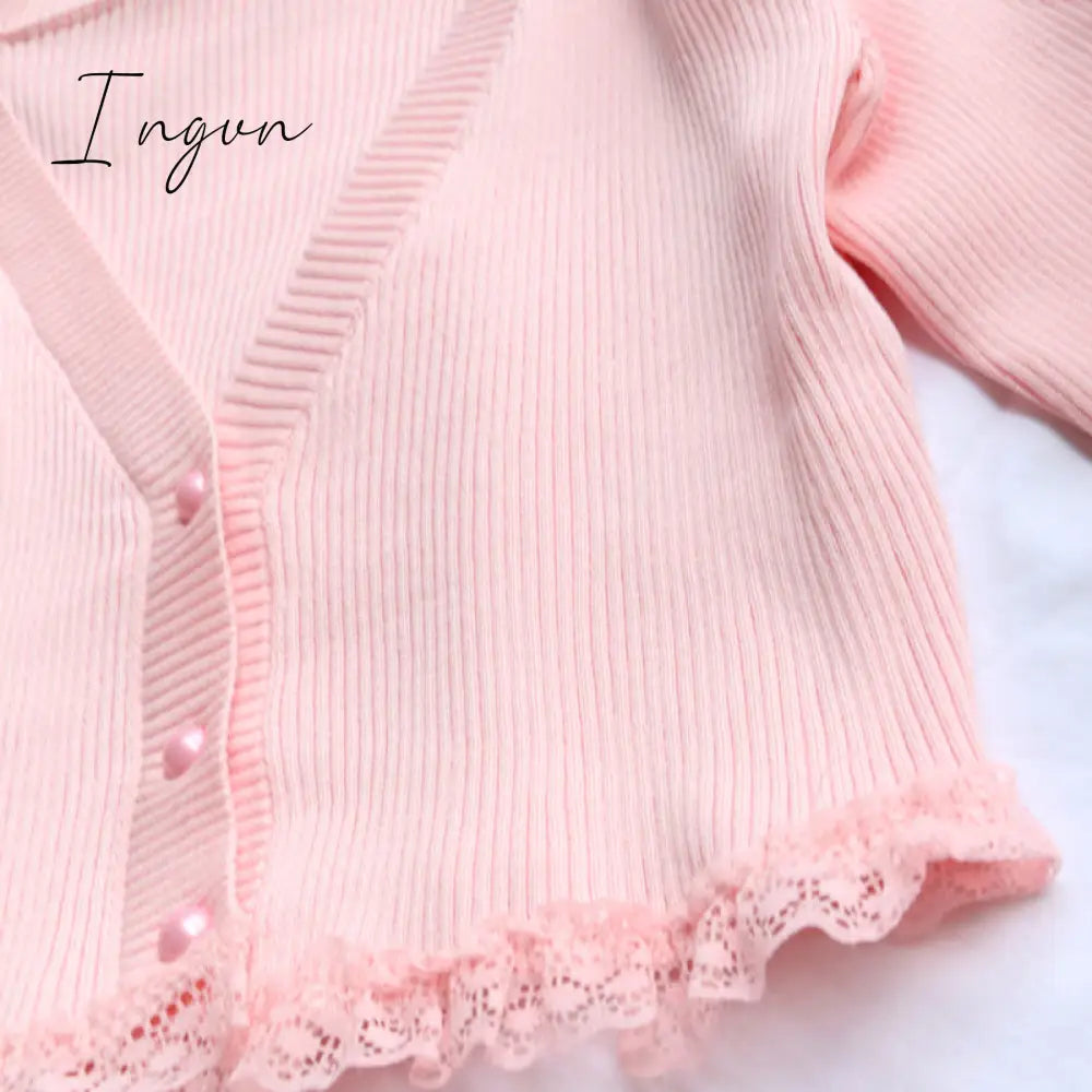 Ingvn - Kawaii Fairycore Pink Sweater Women Aesthetic Streetwear Long Sleeve Crop Tops Y2k E-girl Autumn Knittwear Outfit Femme