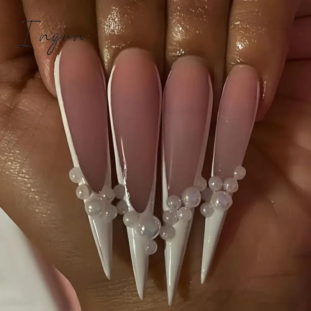 24Pcs False Nails With Glue Almond Pink Butterfly Design Detachable Rhinestones Acrylic Fake Nails long stiletto Press On Nails