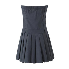 New  Women Sexy Strapless Mini Dress Slim Low Waist Pleated Hem A-line Party Robe