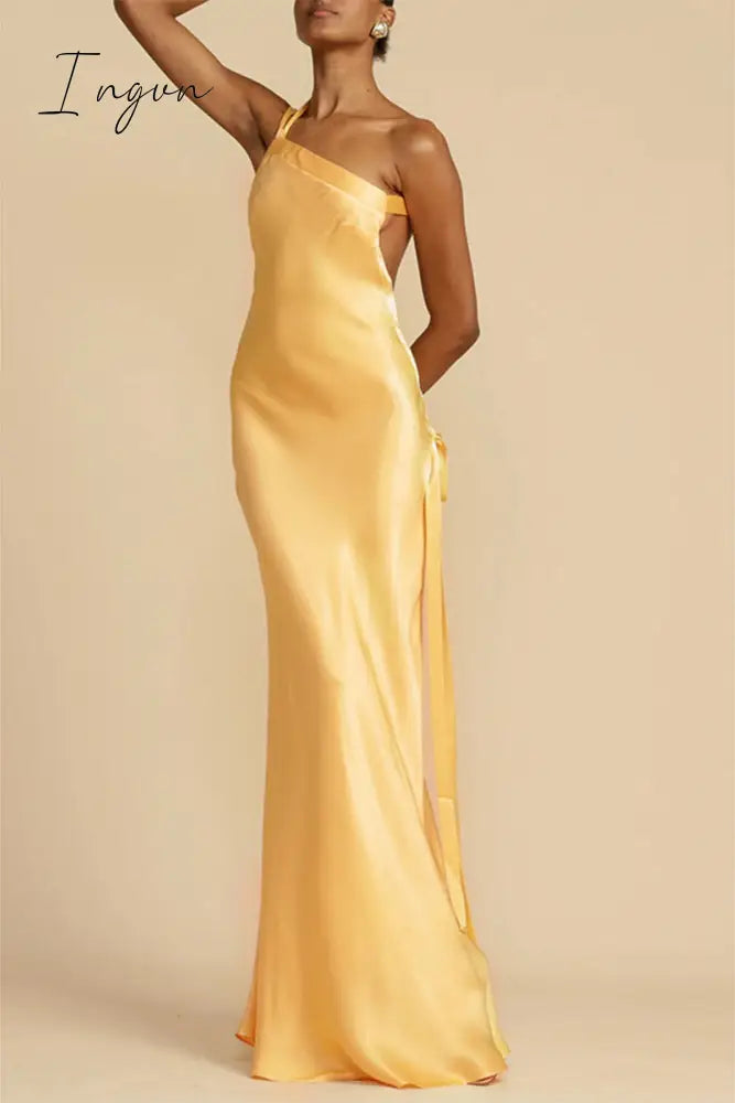 Ingvn - Elegant Formal Solid Backless Oblique Collar Evening Dress Dresses