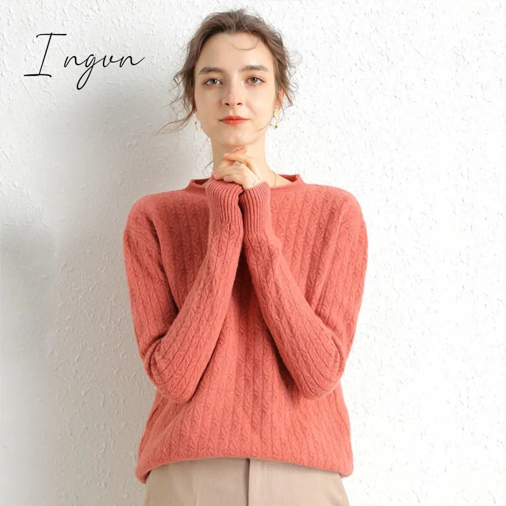 Ingvn - 100% Merino Wool Cashmere Sweater Women Winter Warm O-Neck Long Sleeve Ladies Pullover knitted Autumn Jumper Vintage Sweater