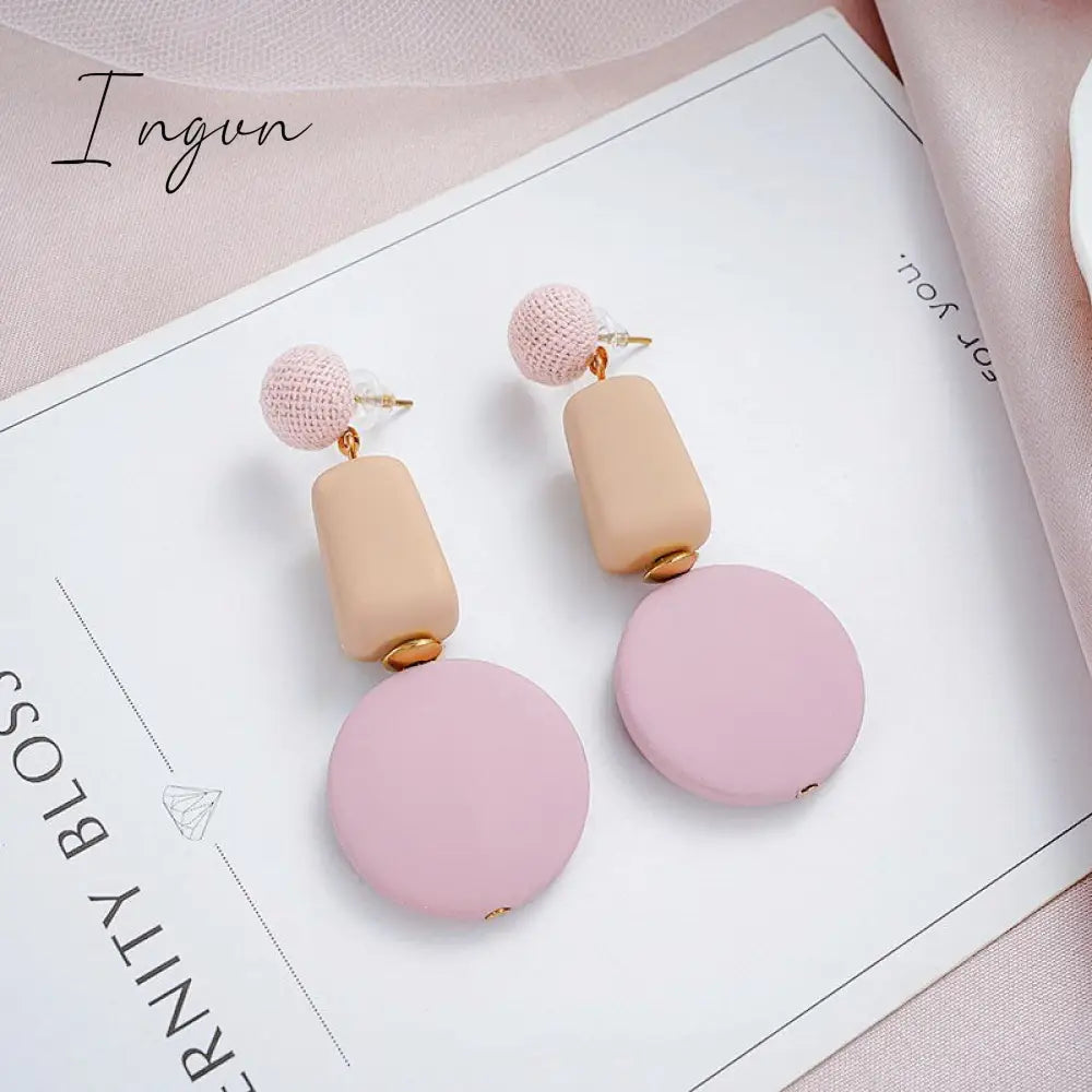 Ingvn - Korean Style Dangle Drop Earrings For Women Pink Color Arcylic Geometric Cute Pendant Earrings 2023 Trend Brincos Jewelry Gifts