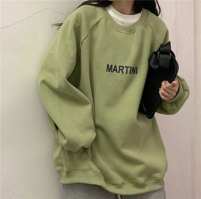 Autumn Winter Girl Korean Version Oversized Hoodies Street Style Letter Embroidery Sweatshirt Fleece Thick Pullover Tops Femmes