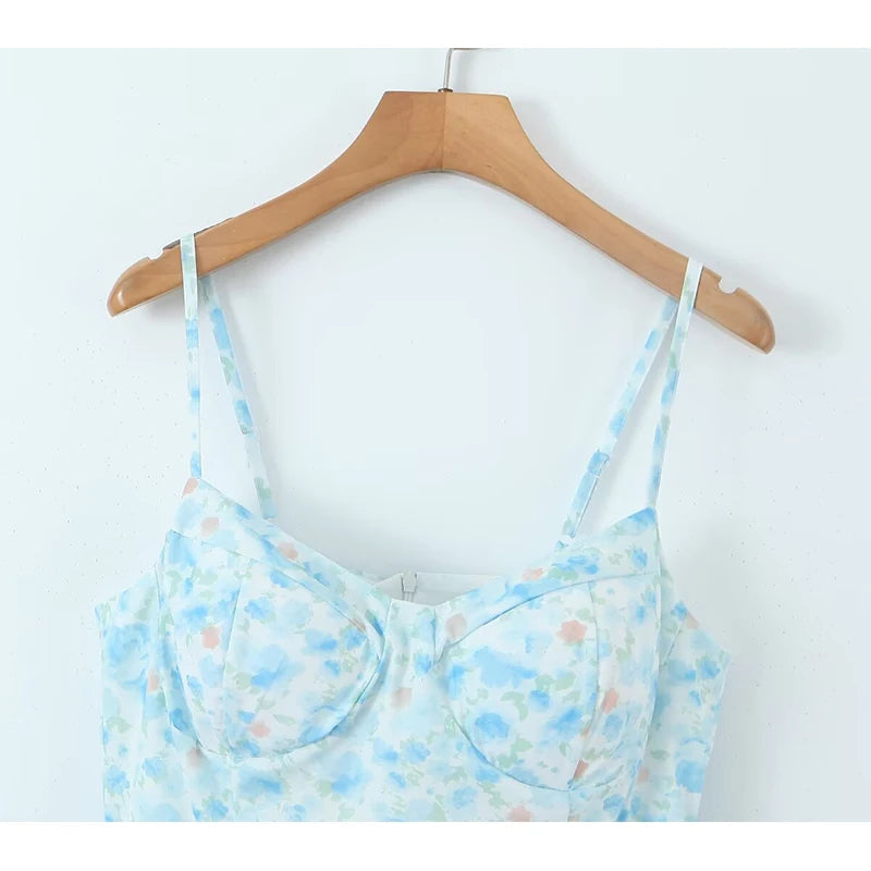 Summer Dress Women Sexy Spaghetti Straps A-line Mini Floral Print Dresses Holiday Robe Short Sundress