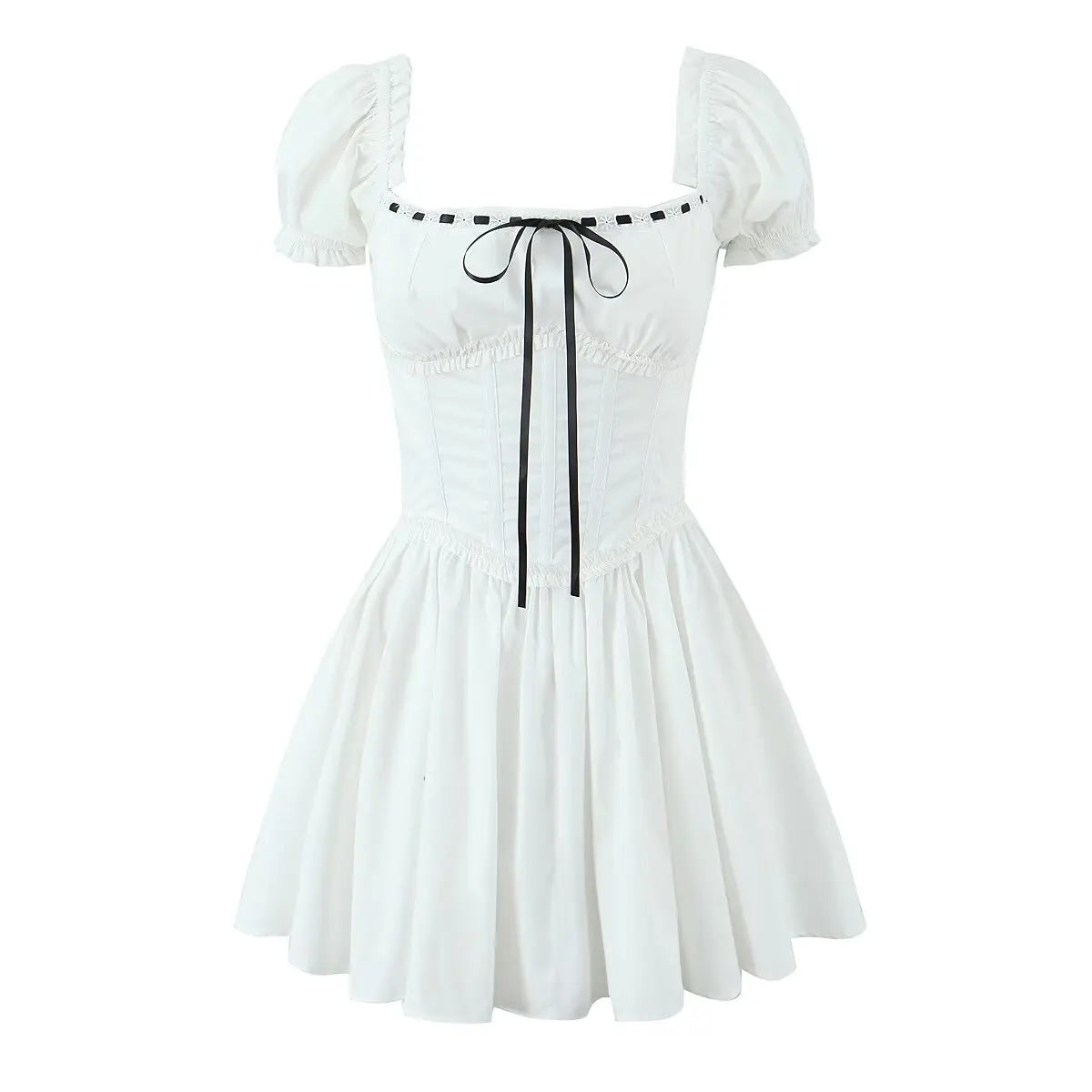 New Women Sexy Off Shoulder White Mini Dress Short Sleeve Low Waist Lace Up Back Sweet Summer Dresses Cotton Robe