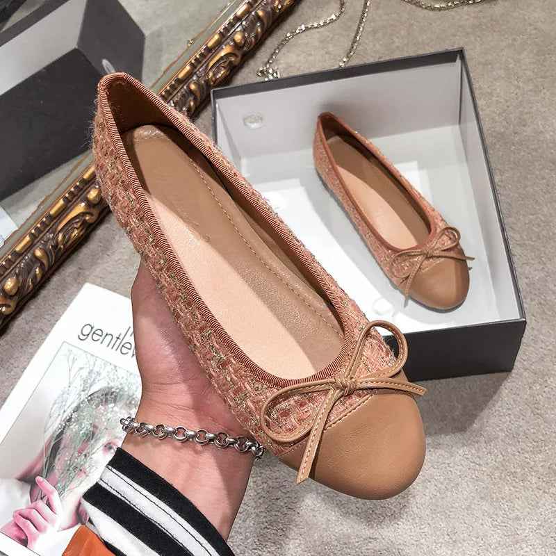 Plus Size 44 Ballerina Flats Round Toe Shoes Woman Tweed Comfortable Slip on Flat Shoes Ladies Maternity Shoes Zapatos Loafers