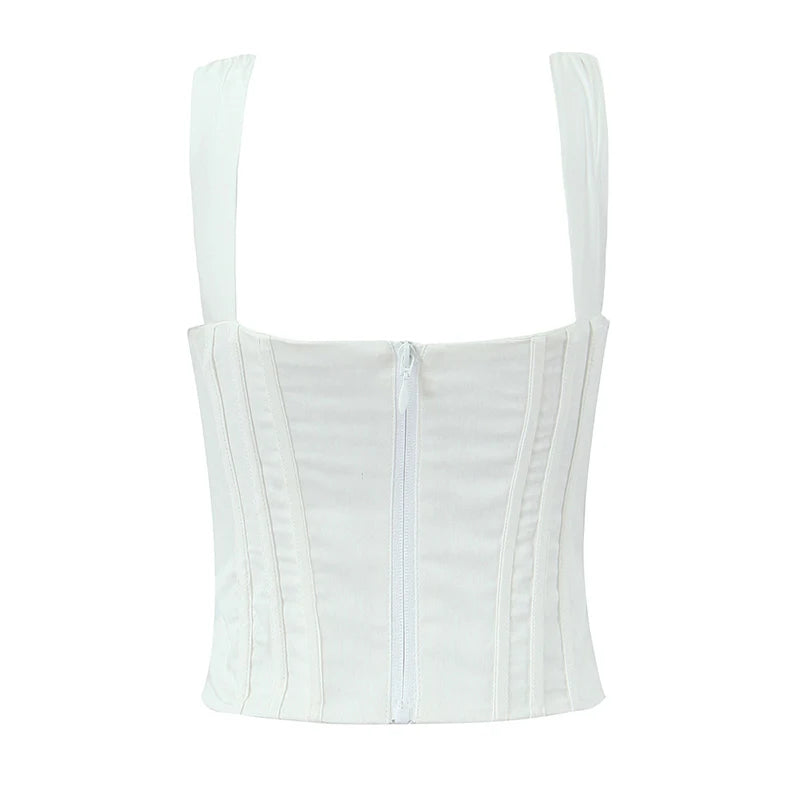 Women White Camisole Corset Tops Fitted Slim Cotton Summer Top Sexy Going Out Bodyshaper Bustier Tank Top
