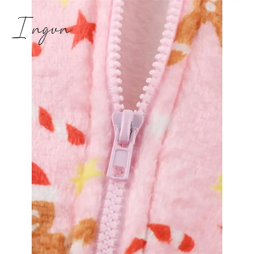 Ingvn - Women's Pajamas Jumpsuit Leopard Star Warm Comfort Plush Home Christmas Flannel Warm Breathable Hoodie Long Sleeve Pocket Fall Winter Leopard Print Moon blue