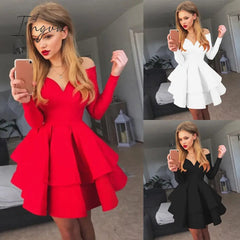 Ingvn - Spring Autumn Women Solid Long Sleeve Sexy Clubwear V-neck Off Shoulder Evening Party Dress Red Dresses For Woman Plus Size