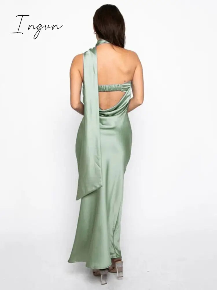 Ingvn - Backless Sexy Maxi Dress Women Halter Strapless Off-shoulder Sleeveless Dresses Elegant Party Club Evening Dress 2023