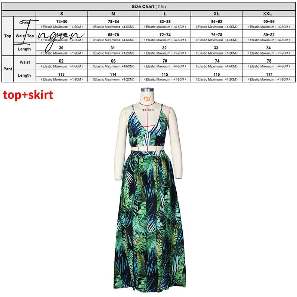 Ingvn - Stigende Women Bohemian Palm Leaf Maxi Dress Sexy High Split Summer Beach Halter Dress Casual Sleeveless Bandage Long Dress